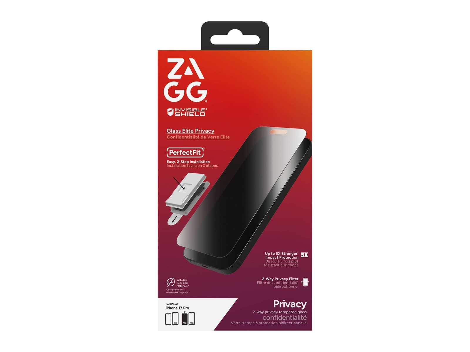 ZAGG - Apple iPhone 17 Pro Screen Protector Glass Elite Privacy