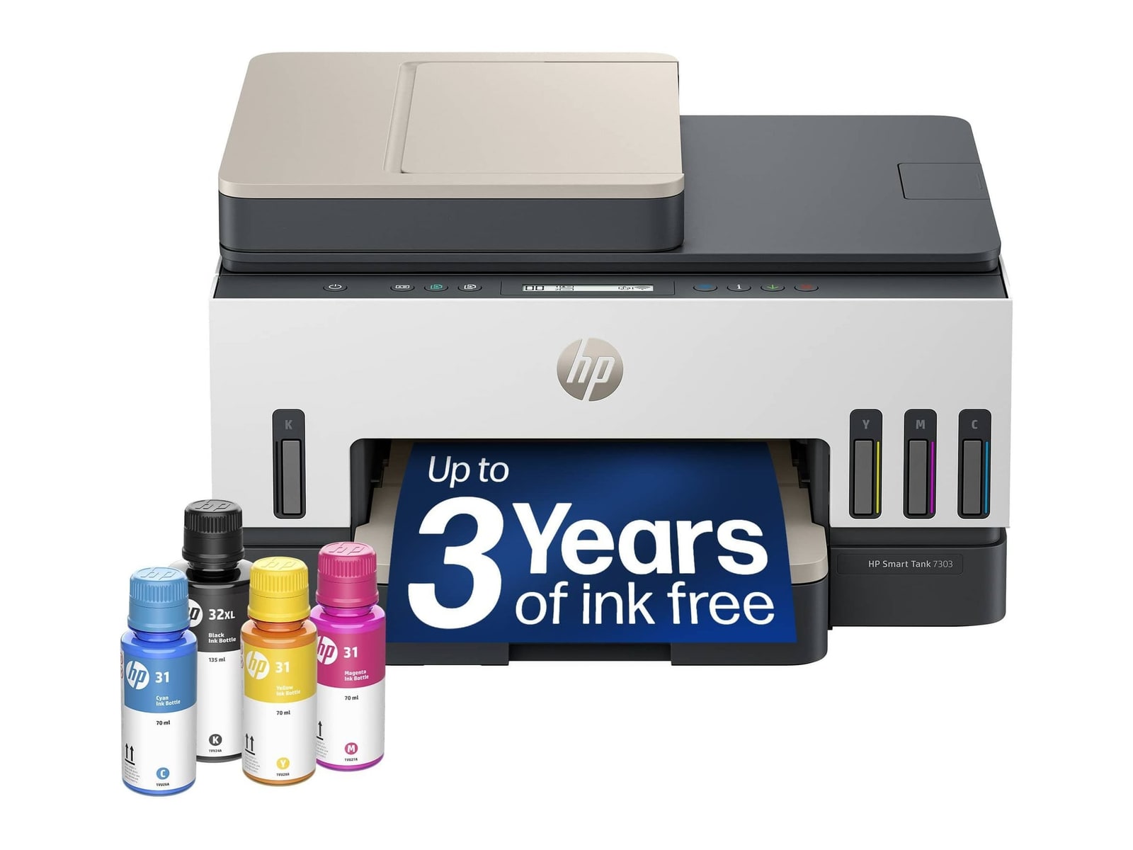 HP - Smart Tank 7303 Wireless All in One AI Enabled Cartridge Free Supertank Inkjet Printer Wireless Printers - White