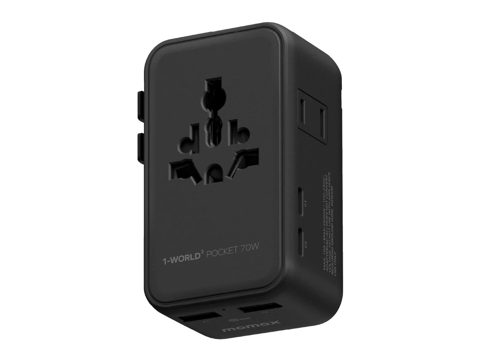 MOMAX - 1-World2 Pocket 70W 4-Port Dual AC Travel Adapter Black Wall Chargers