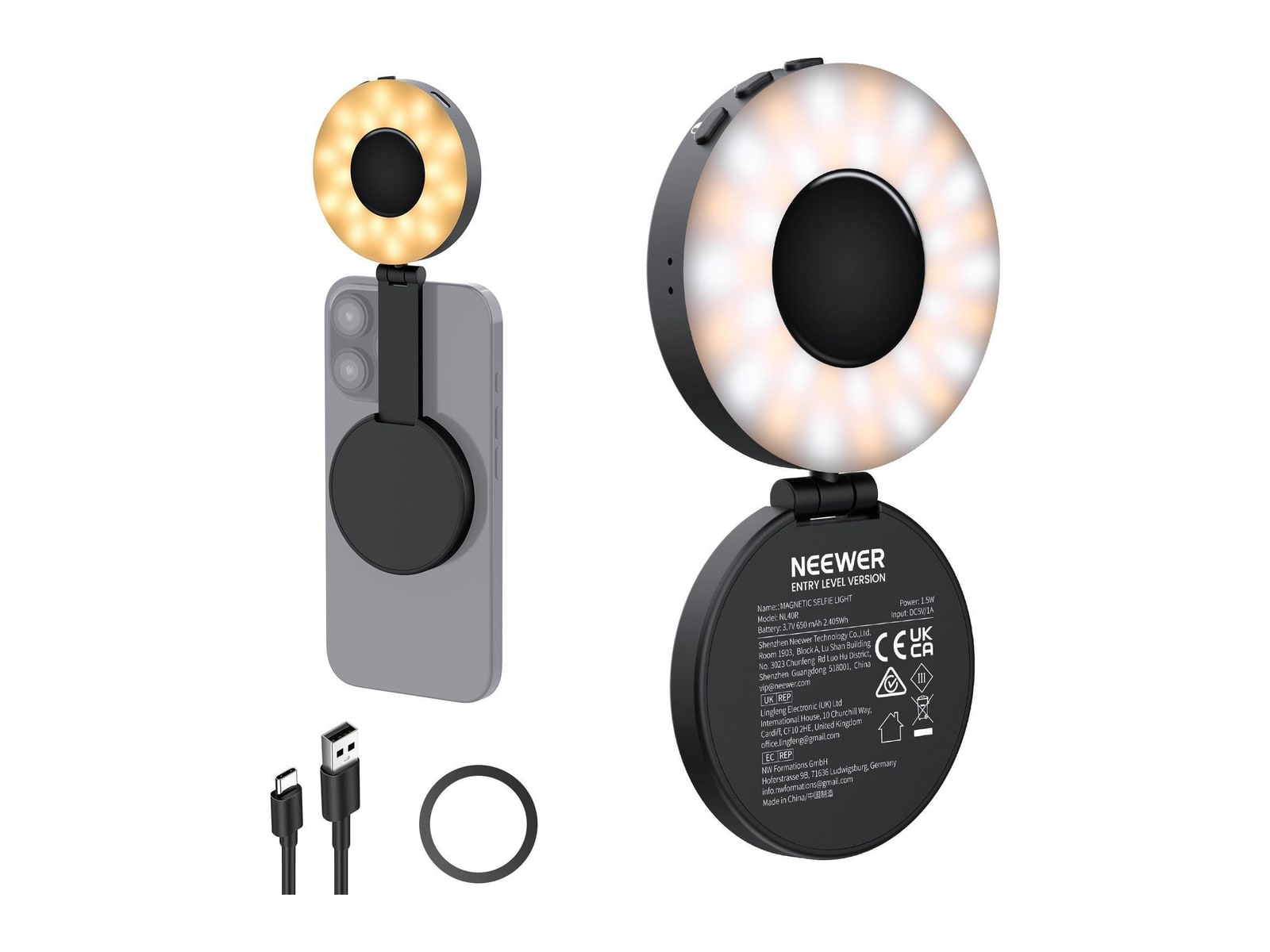Neewer - NL40R Magnetic Selfie Light Camera Accessories - Black