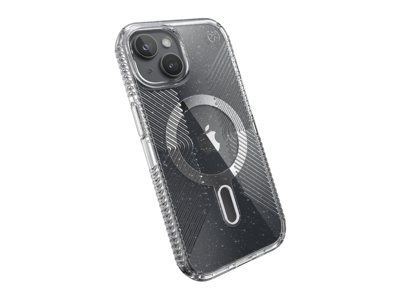 Speck - Presidio Lux Glitter Grip MagSafe with ClickLock - iPhone 15 - Clear/Platinum Glitter