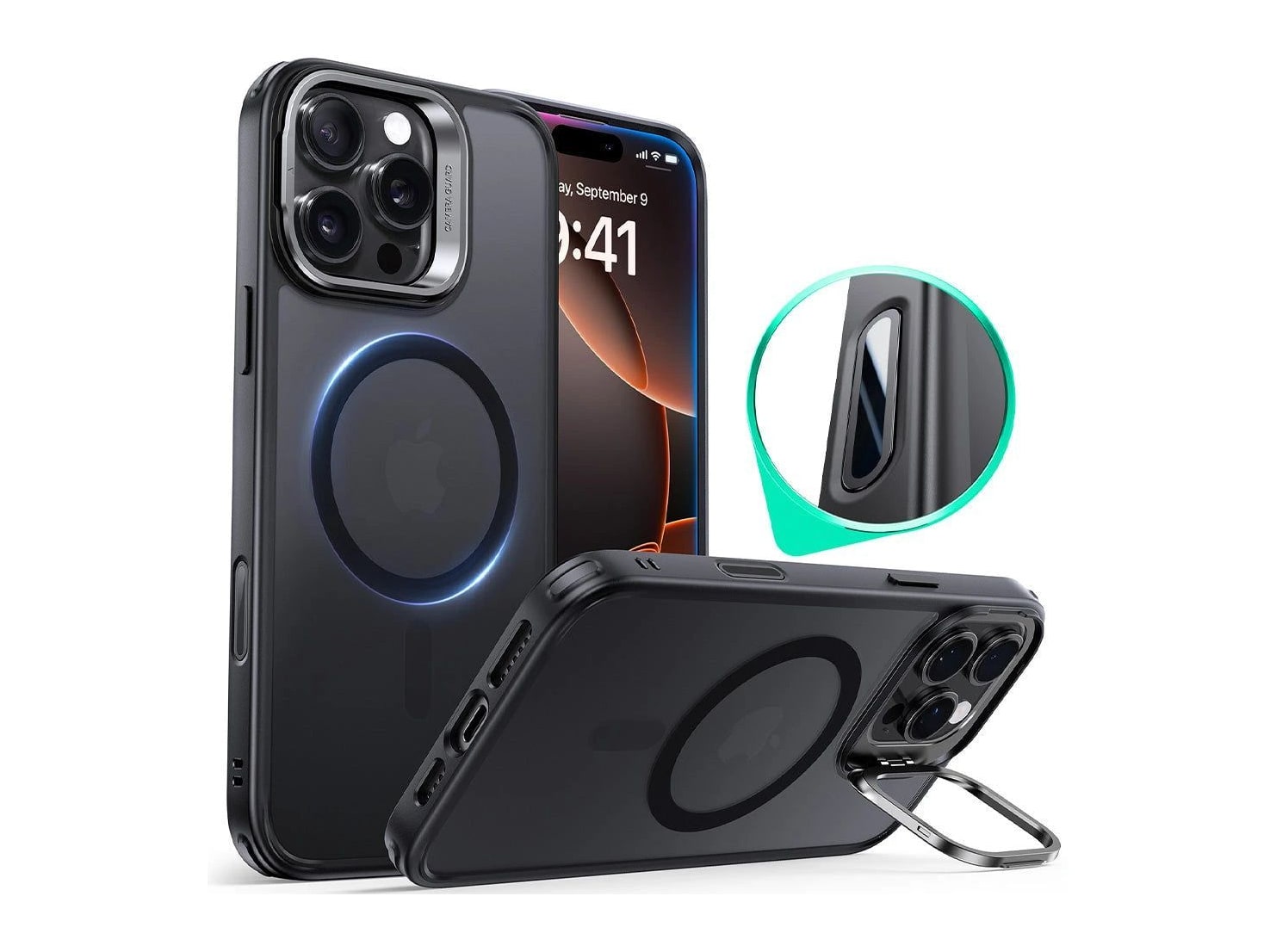 ESR - Classic Hybrid Magnetic Case (Camera Control, Stash Stand) - iPhone 16 Pro - Frosted Black