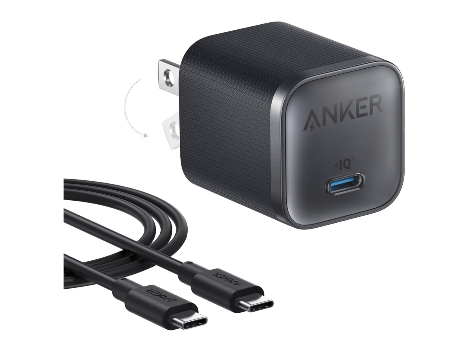 Anker - Nano Charger (45W, with USB-C to USB-C Cable) Black Wall Chargers