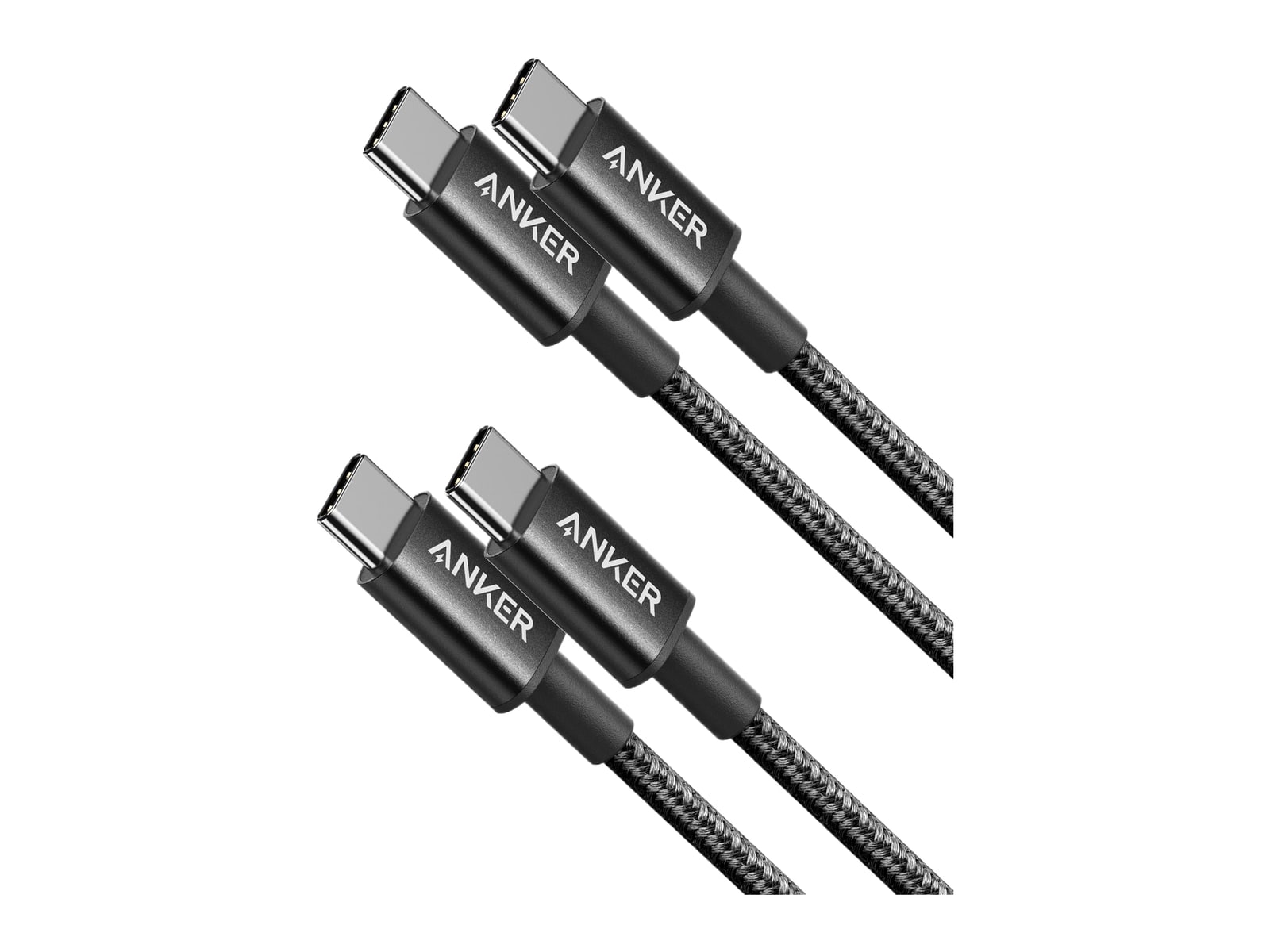 Anker - 2-Pack New Nylon USB C to USB C Cable (3.3 ft 60W) Black Charging Cables