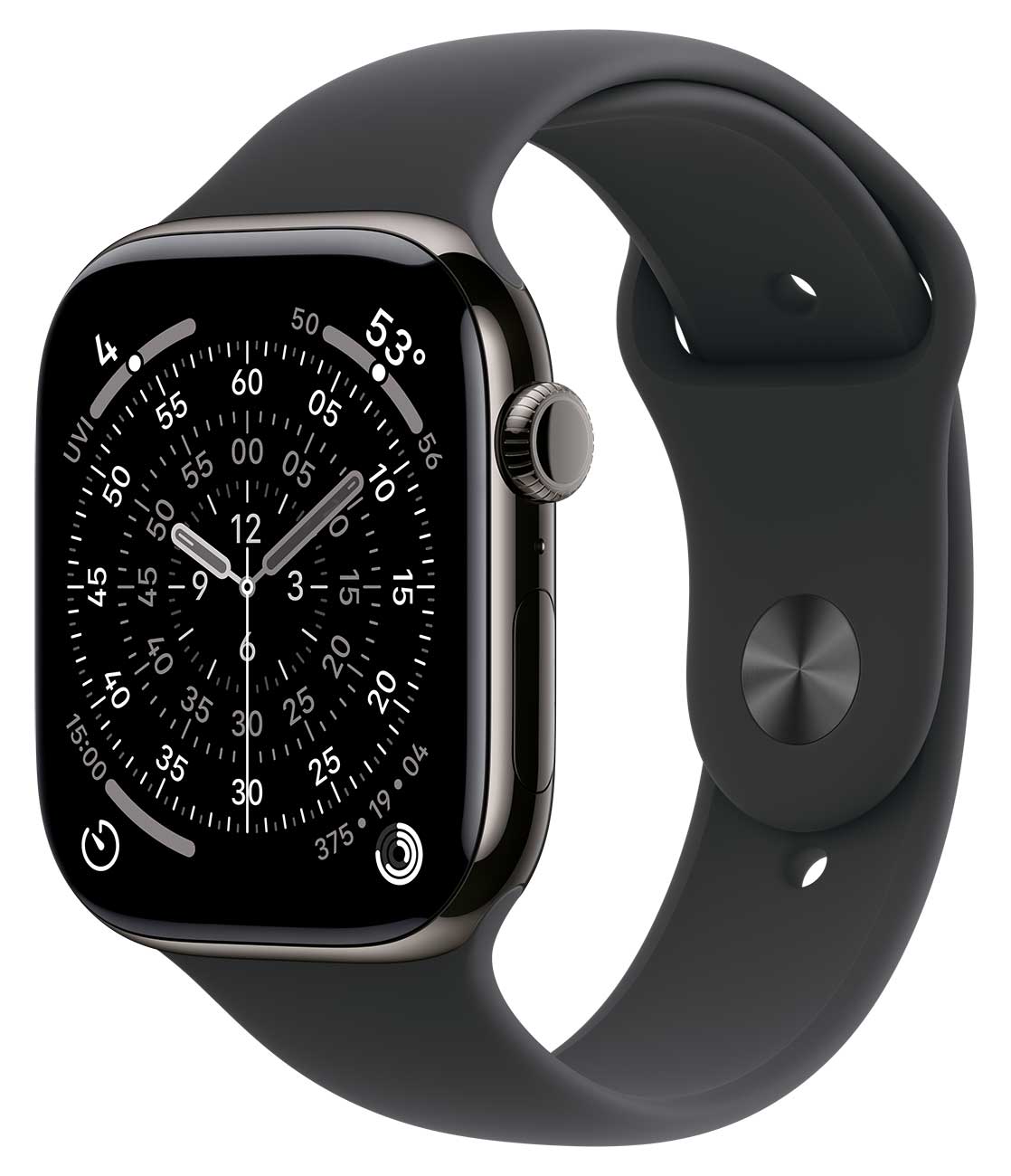 Apple - Apple Watch Series 11 (GPS + Cellular) 46mm Slate Titanium Case with Black Sport Band - S/M - Slate Titanium