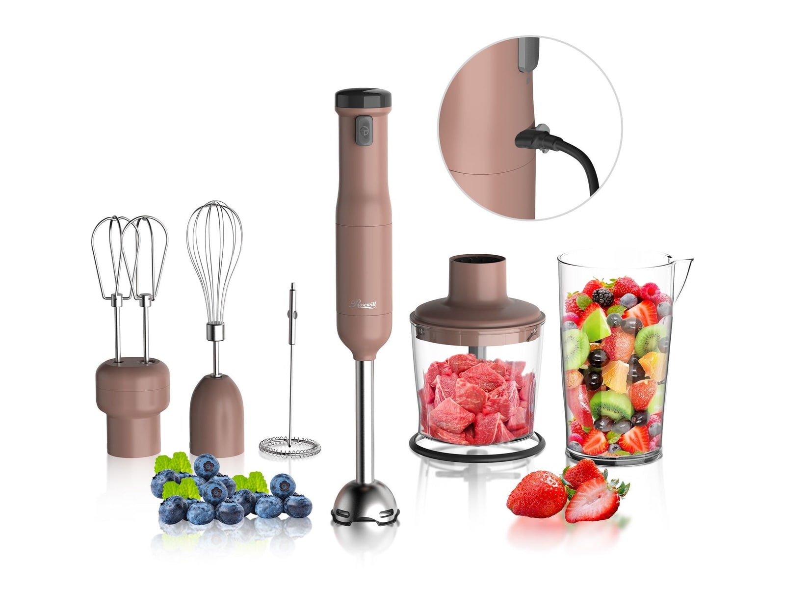Rosewill - 6-in-1 Multi-Speed Cordless Rechargeable Immersion Hand Blender Mocha Mousse Blenders & Mixers