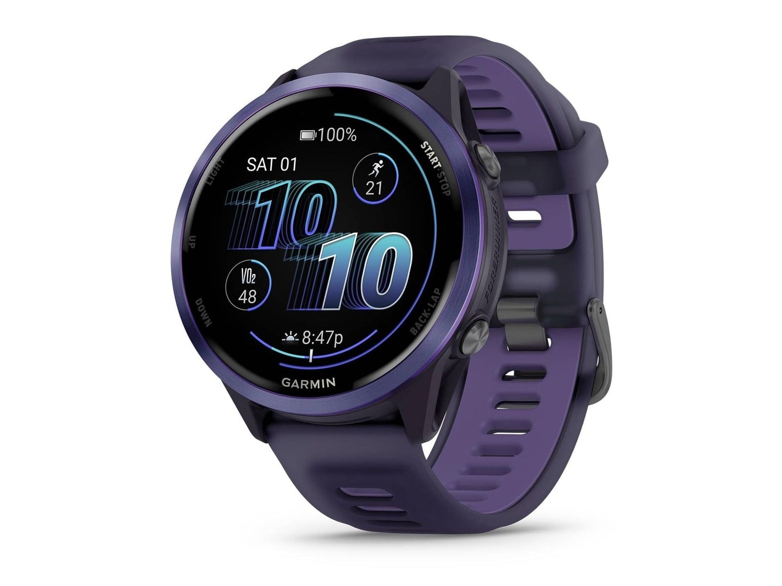 Garmin - Forerunner 570 - 47mm, Indigo Aluminum with Translucent Imperial Purple/Indigo Band Smart Watches - Purple