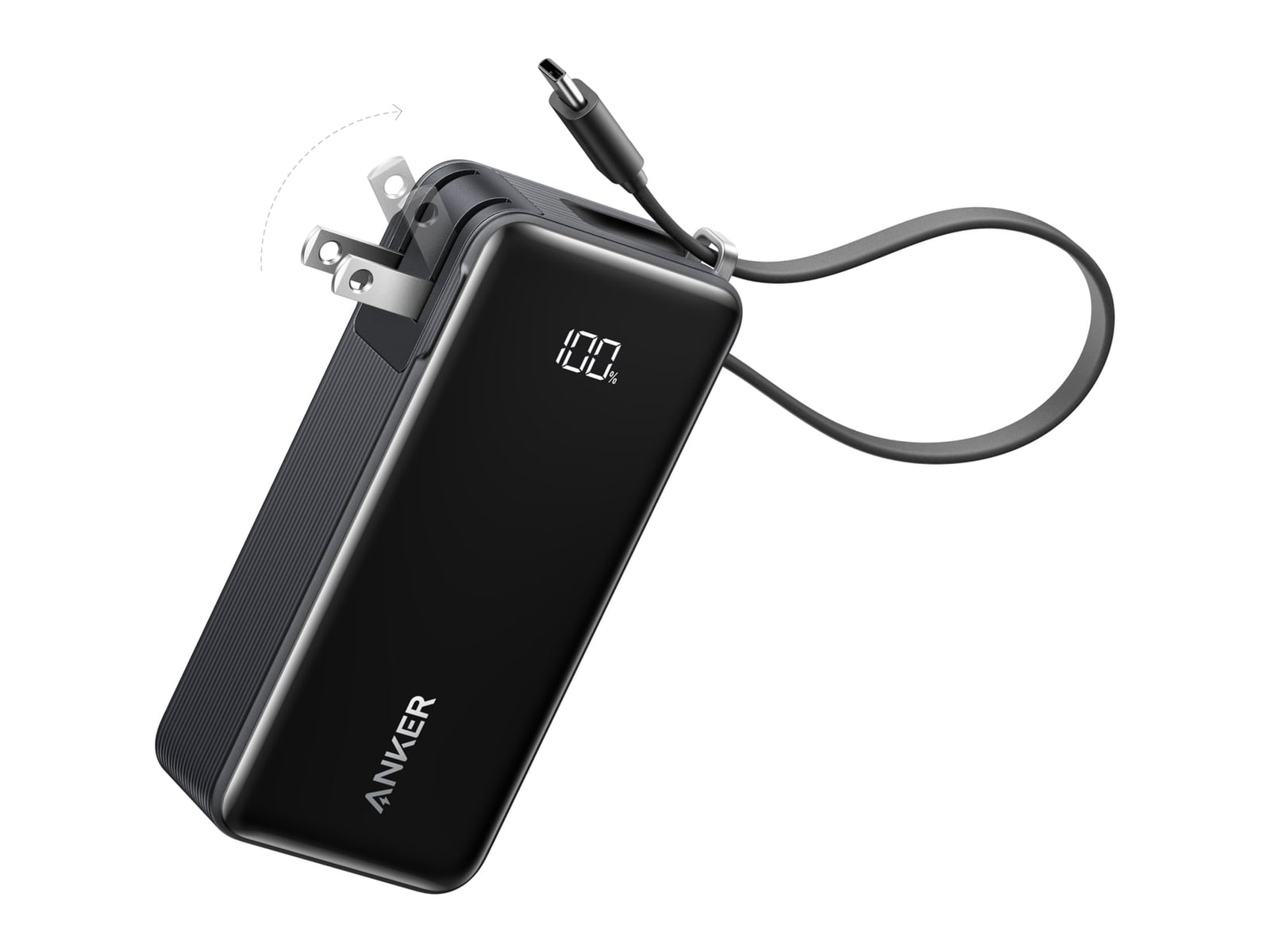 Anker - Power Bank (10K, Fusion, Built-In USB-C Cable) Truffle Black Power Banks