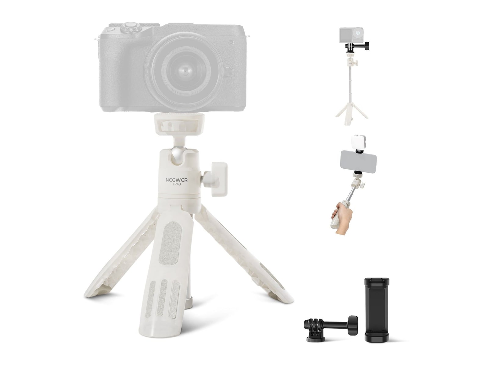Neewer - BASICS TP43 Mini Desktop Selfie Stick Tripod Camera Accessories - White