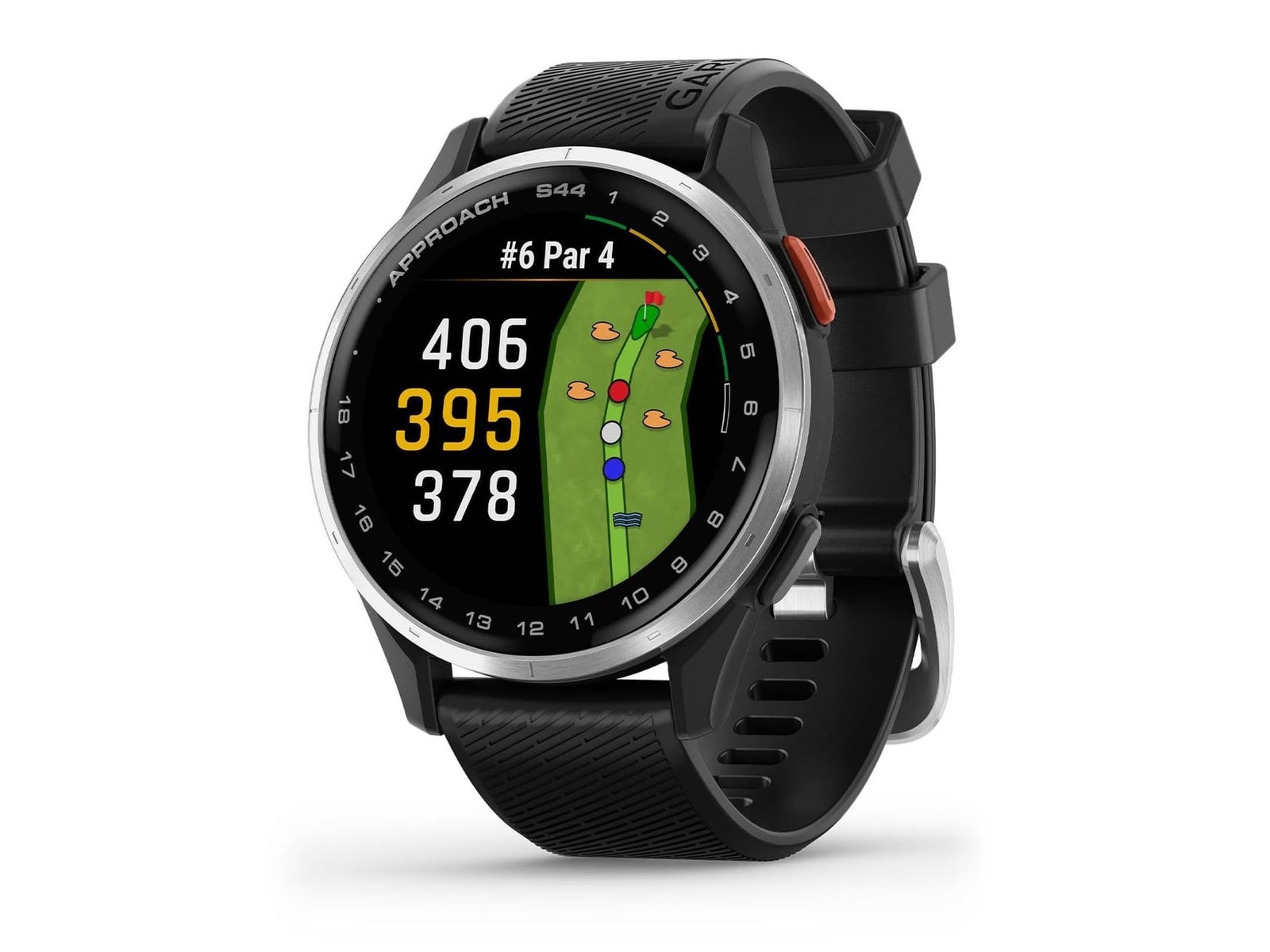 Garmin - Approach S44, Silver Aluminum Bezel with Black Silicone Band Smart Watches - Black