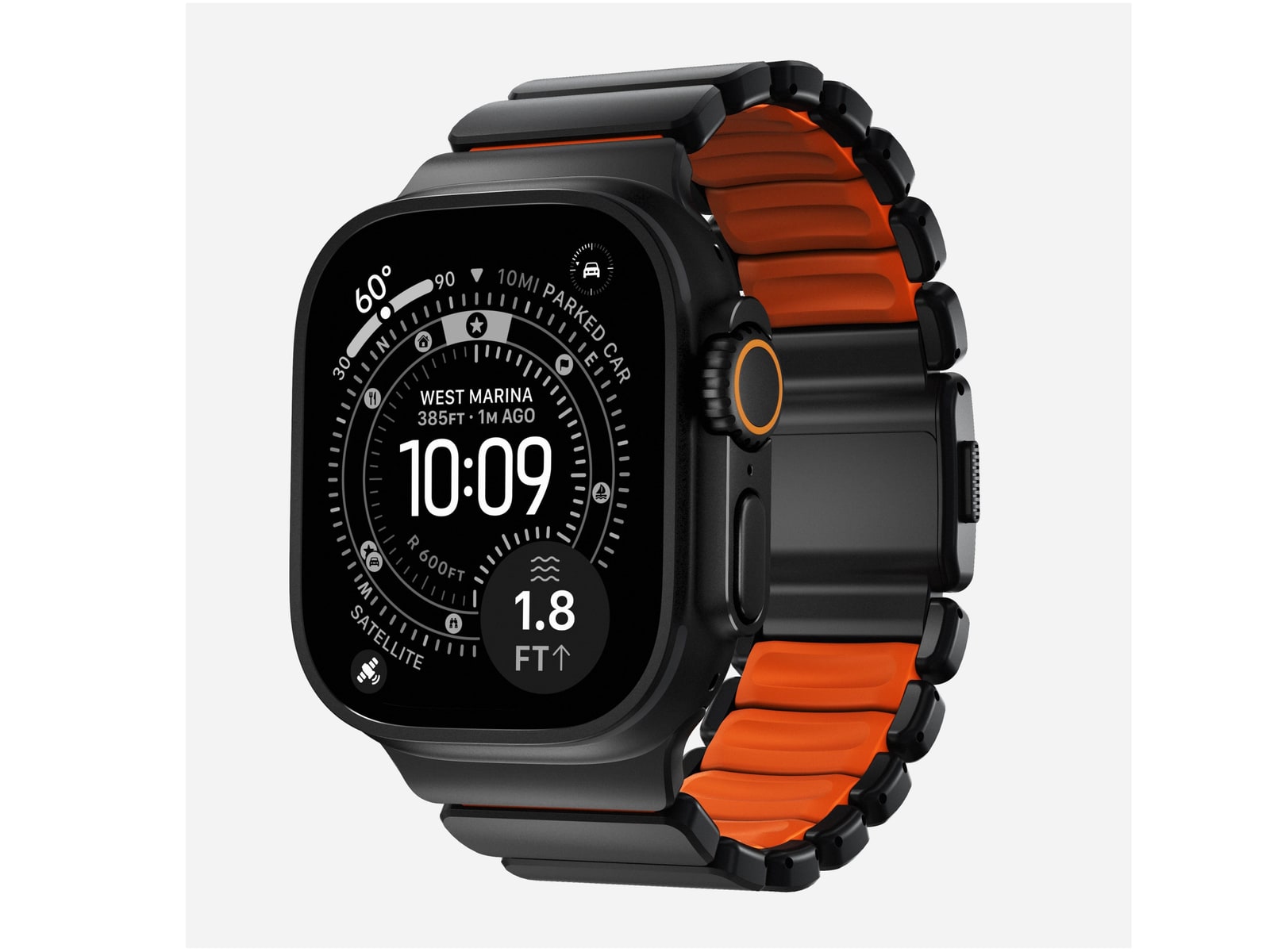 Nomad - Stratos Band - 49mm - Black Titanium - Ultra Orange FKM