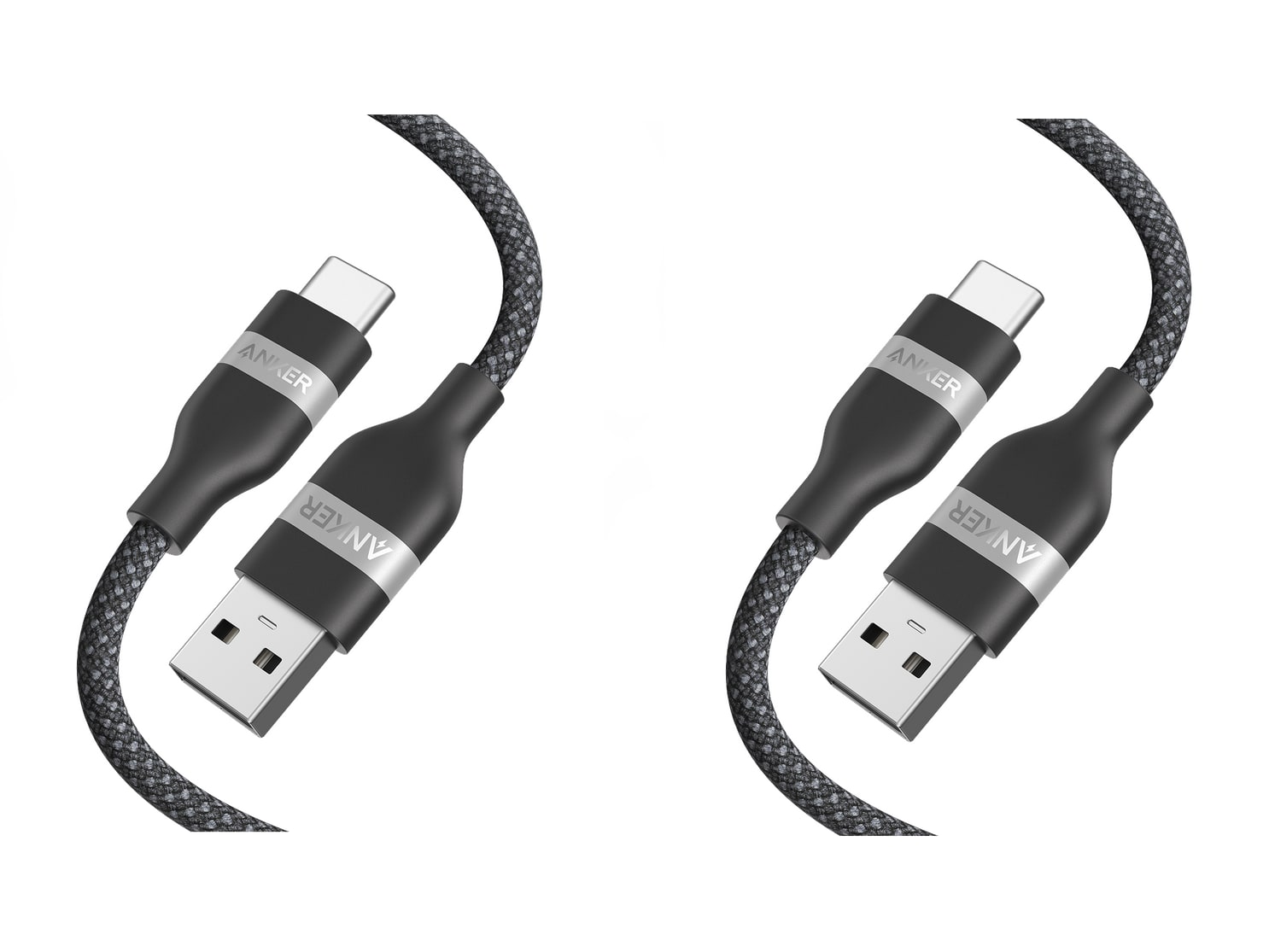 Anker - USB-A to USB-C Cable (6 ft, Upcycled-Braided) 2-Pack Black Charging Cables