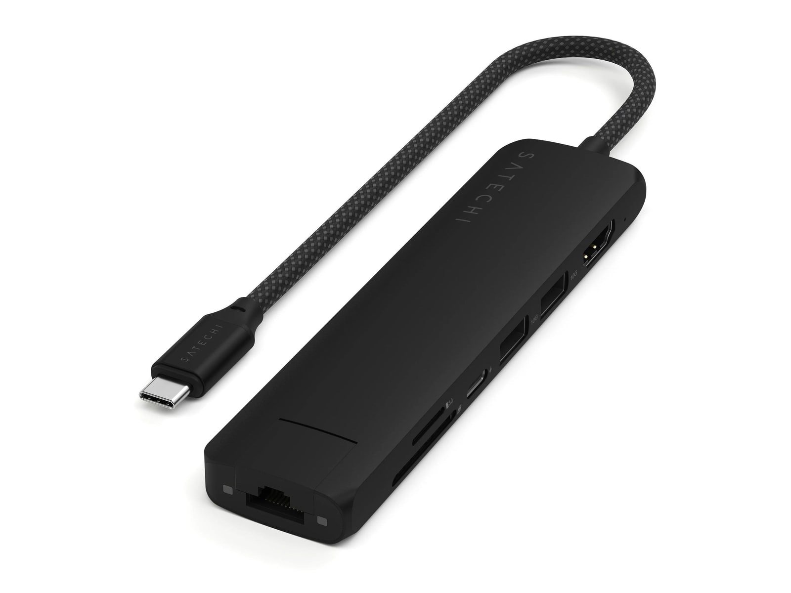 Satechi - 7-in-1 USB-C Slim Multiport Adapter with Ethernet USB-C USB Hubs - Black