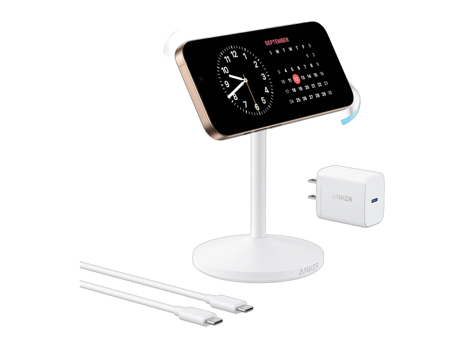 Anker - MagGo MagSafe Compatible Charger Stand (Qi2 15W) with Adapter White Wireless Chargers