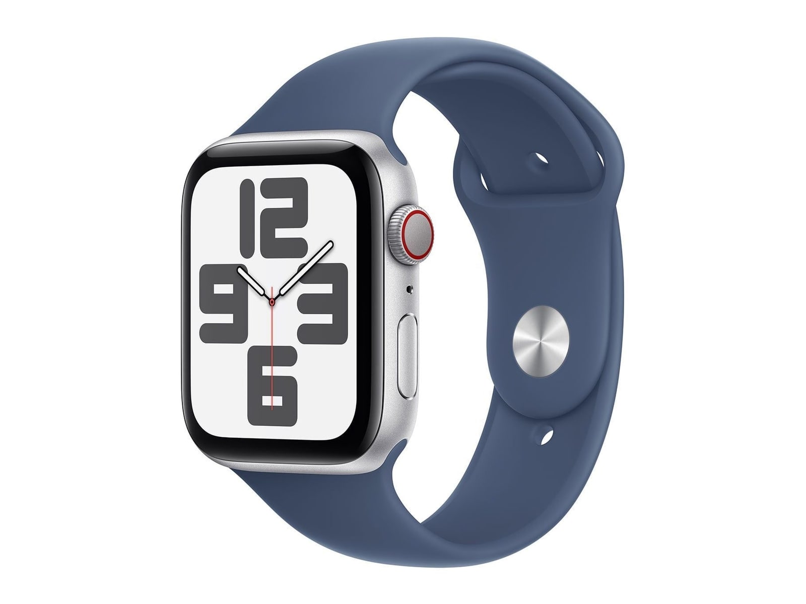 Apple - Apple Watch SE (2nd Generation) (GPS + Cellular) 44mm Silver Aluminum Case with Denim Sport Band - M/L - Silver