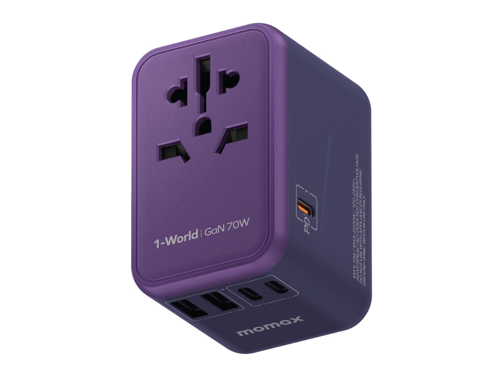 MOMAX - 1-World Universal 5-Port Travel GaN Charger 70W Purple Wall Chargers
