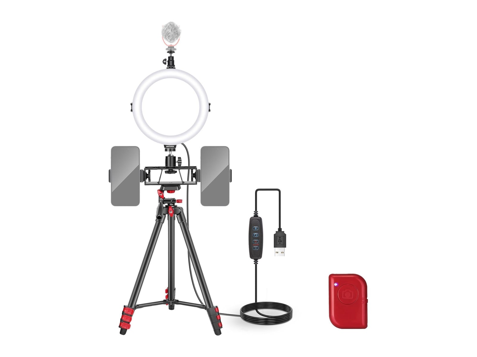 Neewer - BASICS R08 8" Selfie Ring Light with Tripod/2 Phone Holders/Remote Camera Accessories