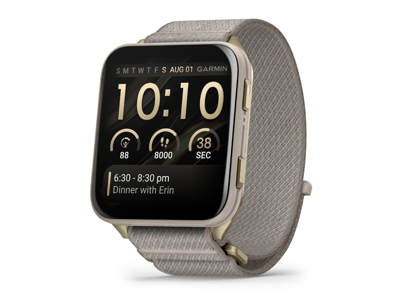 Garmin - Venu X1 GPS (Soft Gold Titanium Case, French Gray Nylon Band) Smart Watches - Gray