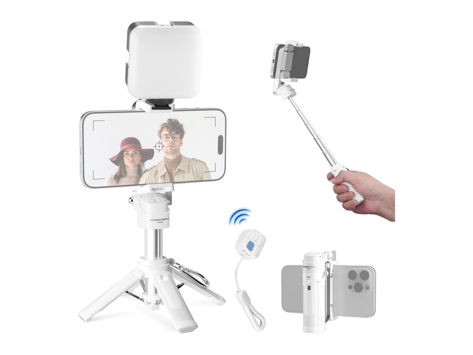 Neewer - BASICS PA986 Mini Phone Tripod Selfie Stick Camera Accessories - White