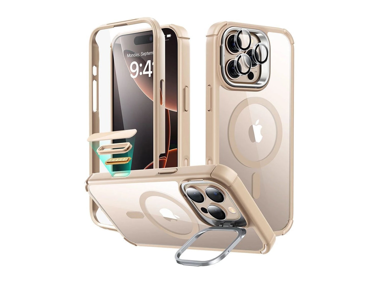 ESR - Armor Tough Magnetic Case (Camera Control, Stash Stand) - iPhone 16 Pro Max - Desert Titanium