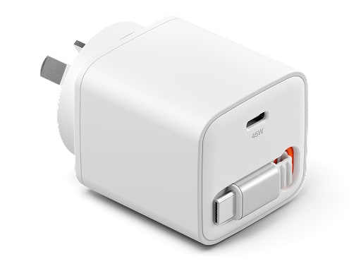 Cygnett - PowerPlus 45W USB-C GaN Wall Charger with Retractable Cable - White Wall Chargers