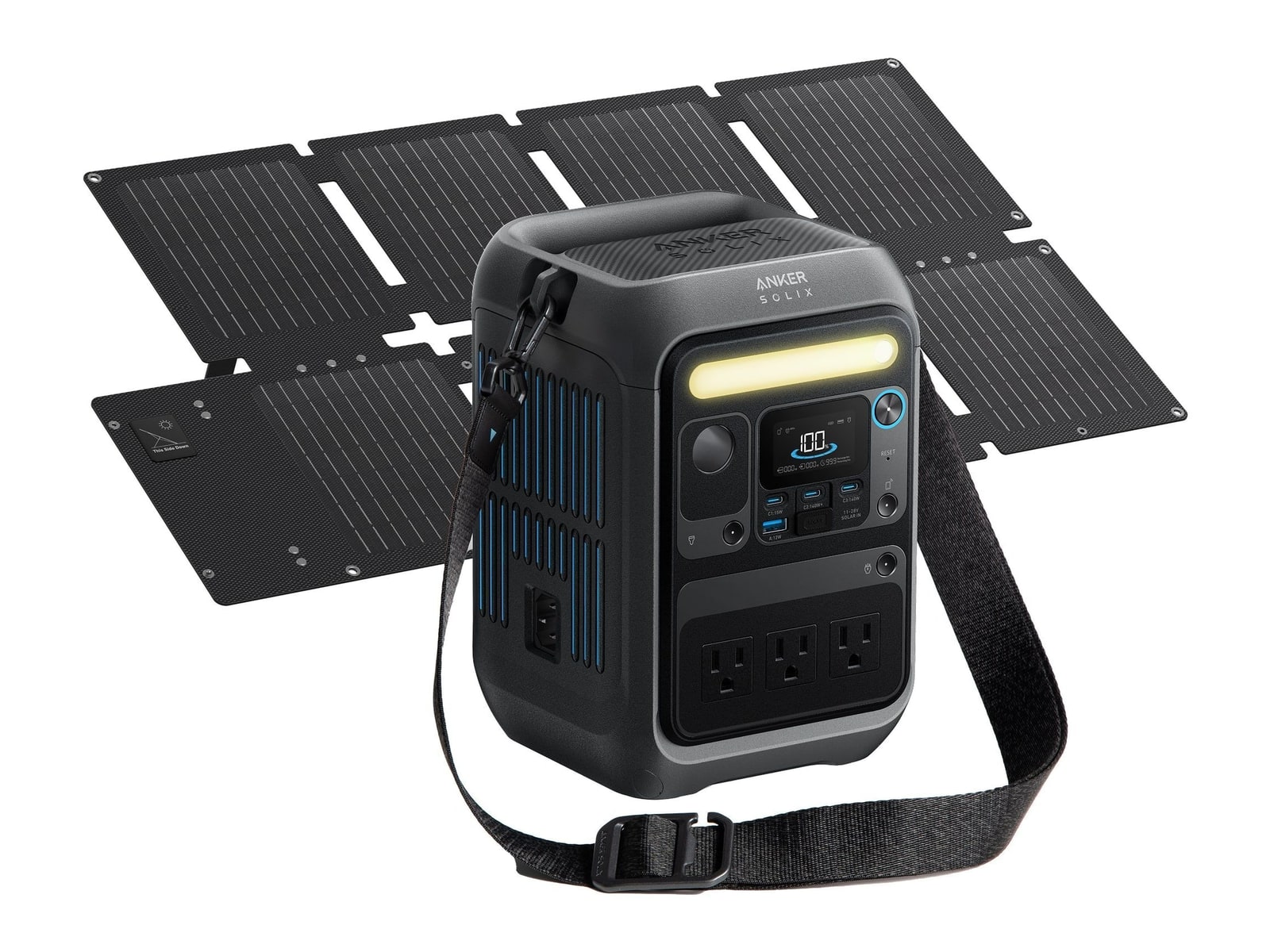 Anker - SOLIX C300X Solar Generator with 60W Solar Panel 288Wh Portable Power Stations - Black