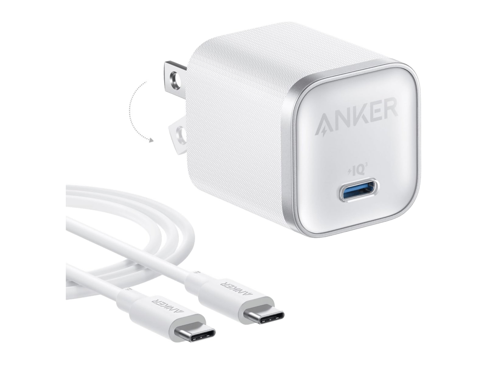 Anker - Nano Charger (45W, with USB-C to USB-C Cable) Aurora White Wall Chargers