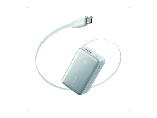 Anker - Nano Power Bank (10K, 45W, Built-In Retractable USB-C Cable) Teal Oasis Power Banks