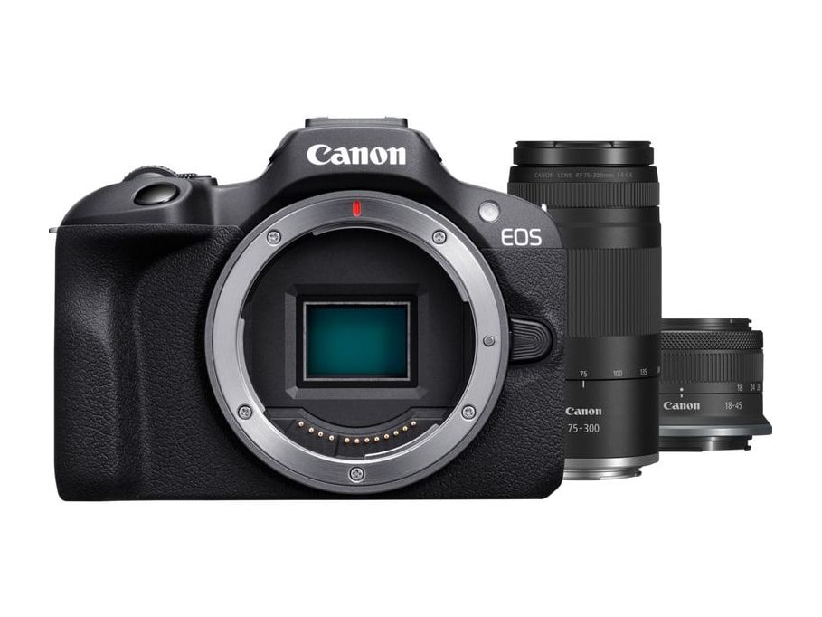 Canon - EOS R100 with RF-S 18-45mm F4.5-6.3 IS STM with RF 75-300mm F4-5.6 Mirrorless Cameras - Black