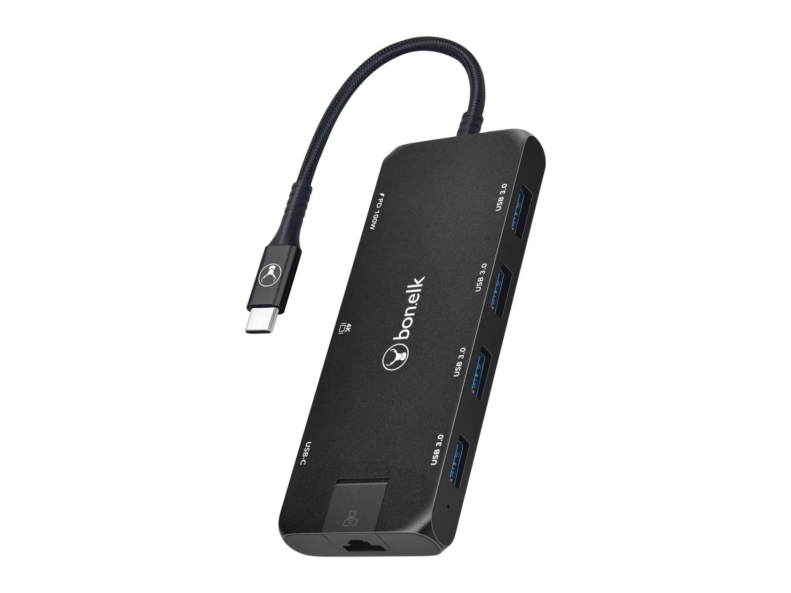 Bonelk - Long-Life USB-C 8-in-1 Multiport USB Hubs - Black