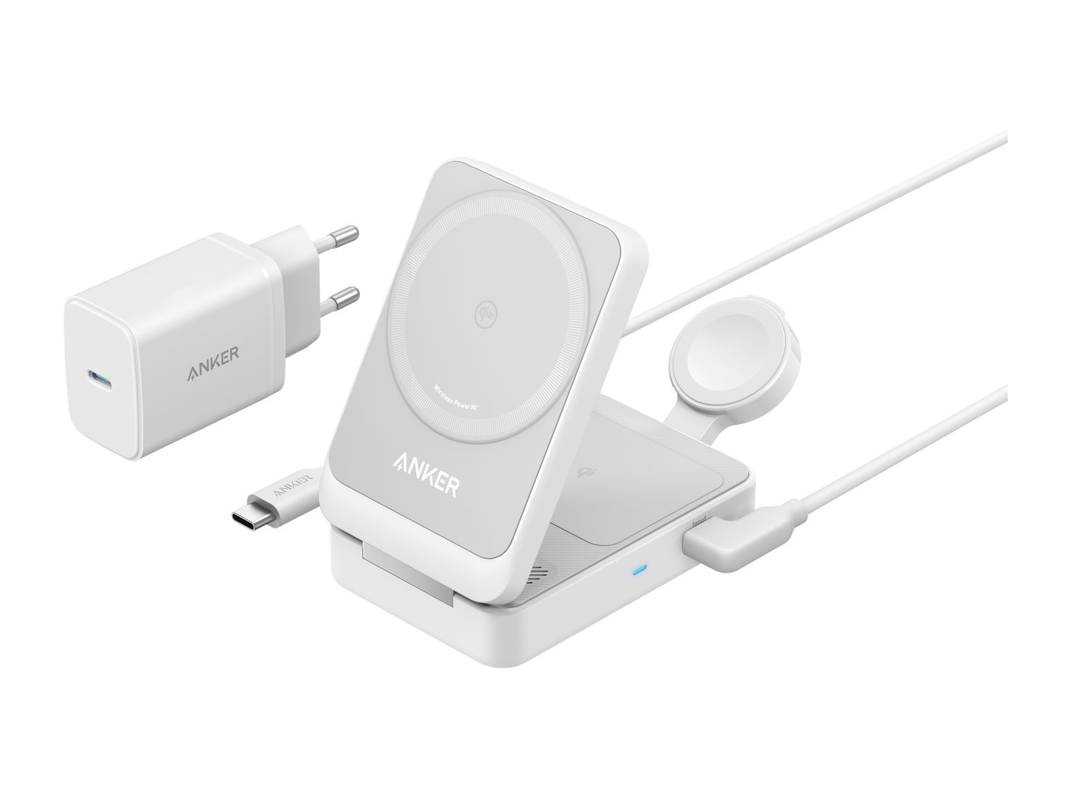 Anker - MagGo Wireless Charging Station (Foldable 3-in-1) White Wireless Chargers