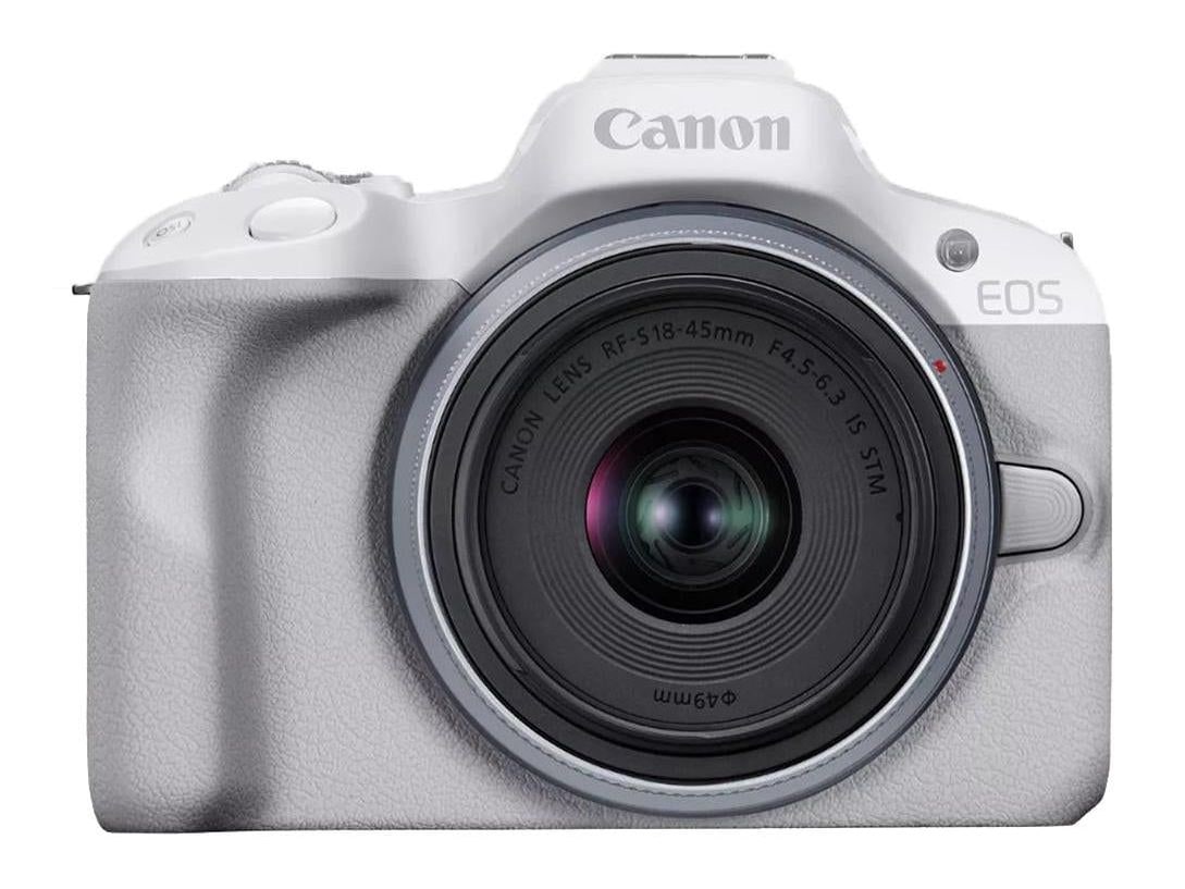 Canon - R50 Mirrorless Cameras with 18-45mm f/4.5-6.3 IS STM Lens - White