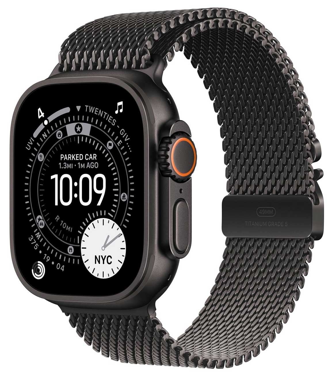 Apple - Apple Watch Ultra 3 (GPS + Cellular) 49mm Black Titanium Case with Black Titanium Milanese Loop - Medium - Black Titanium