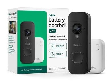 Blink - Battery Doorbell 2K+ with Sync Module Core Black Video Doorbells