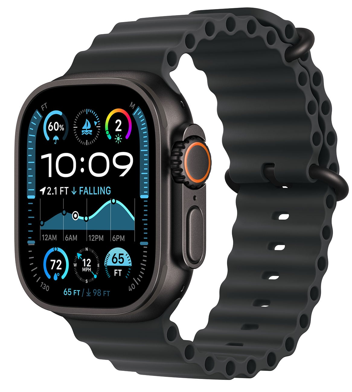 Apple - Apple Watch Ultra 2 (GPS + Cellular) 49mm Black Titanium Case with Black Ocean Band - Black Titanium