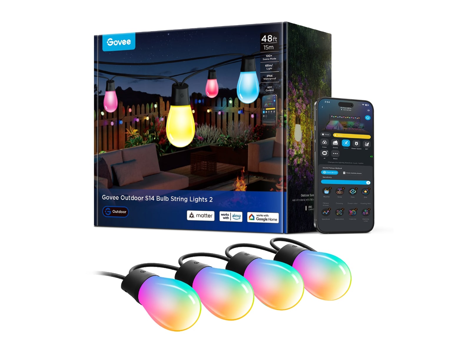 Govee - Smart Outdoor S14 Bulb String Lights 2 48ft Smart Lighting