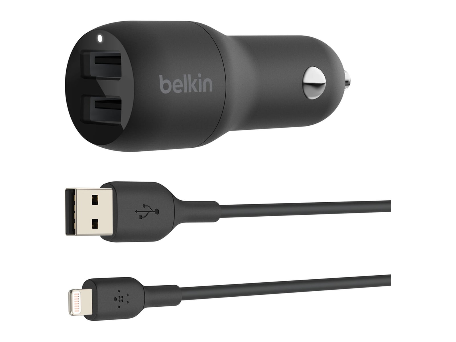 Belkin - Black BOOST CHARGE Dual USB-A Car Charger 24W + USB-A to Lightning Cable Wall Chargers