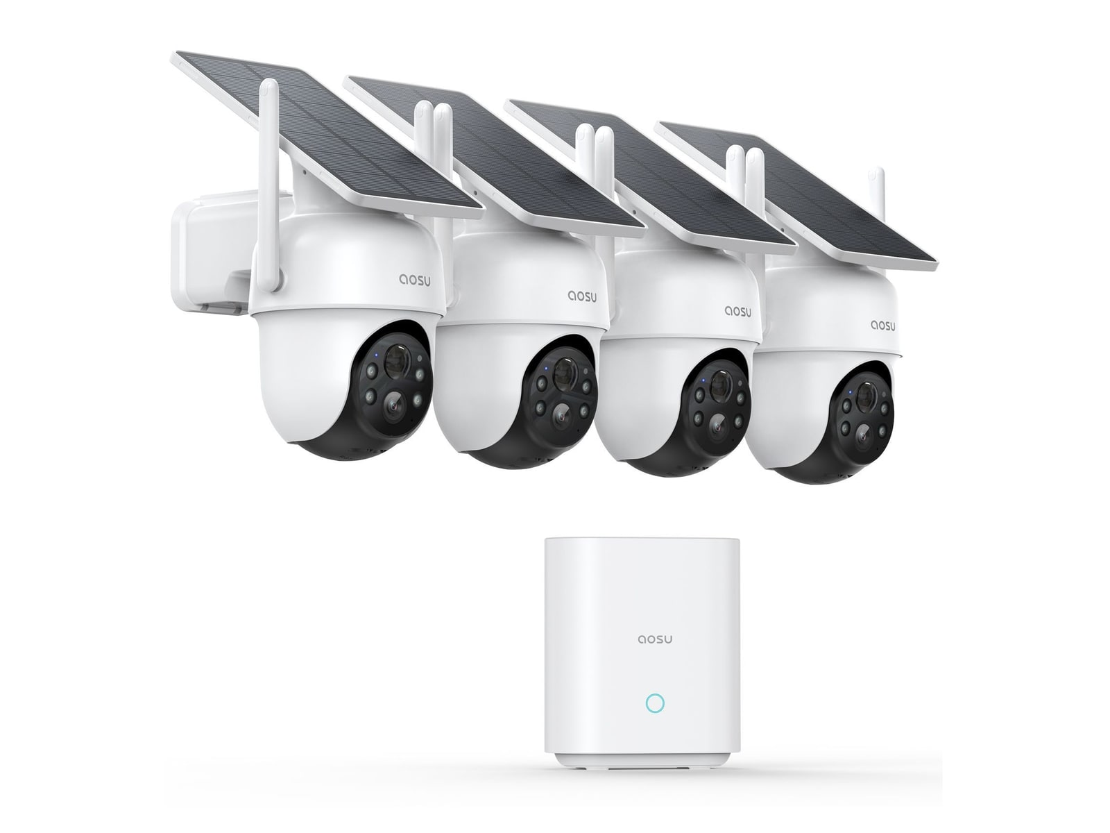 Aosu - SolarCam D1 Classic 2K Outdoor PTZ Wi-Fi Turret Night Vision 4-Camera Security Cameras