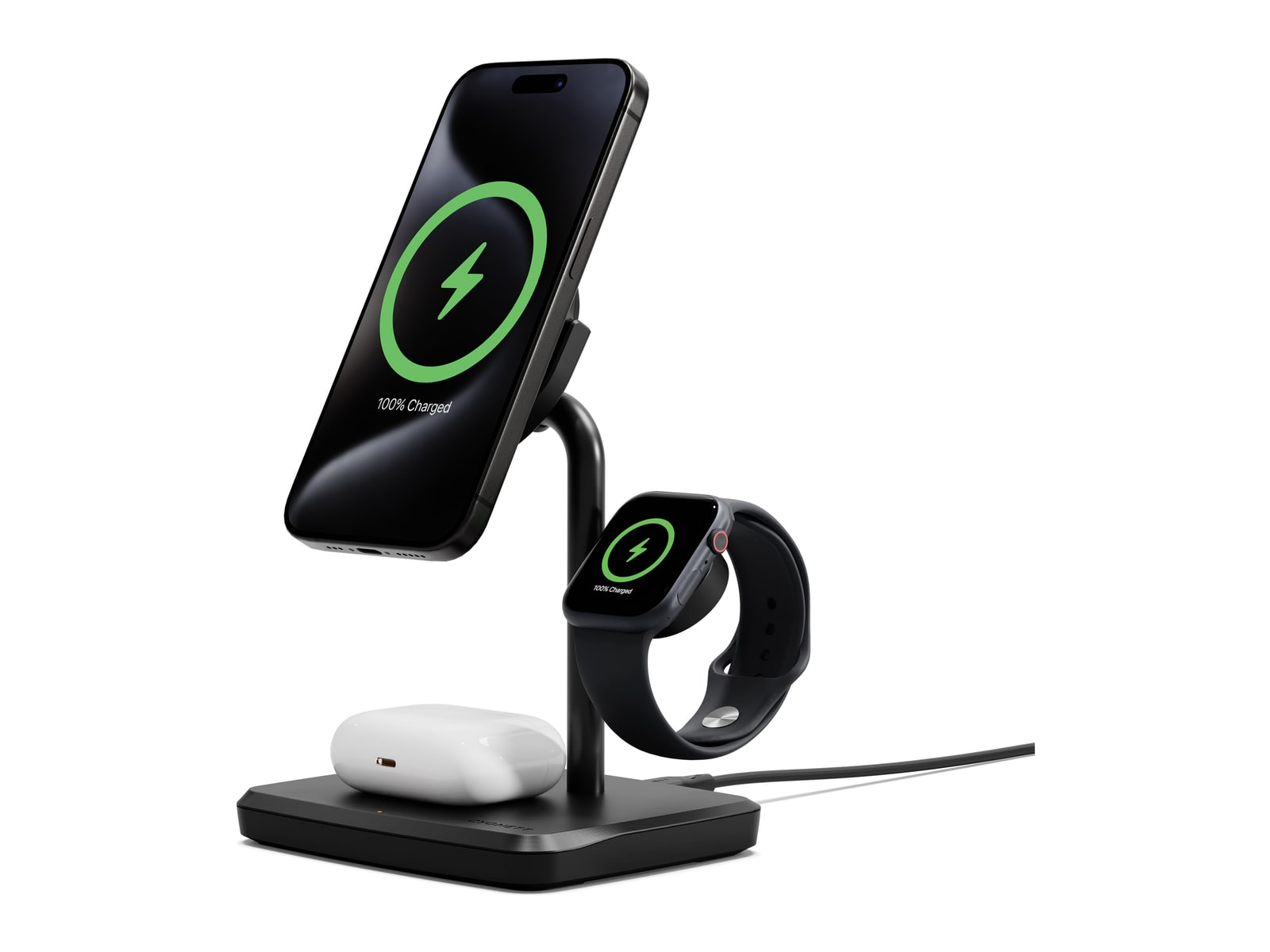 Cygnett - ChargeBase Qi2 3-in-1 Magnetic Wireless Charger Qi2 - Black Wireless Chargers