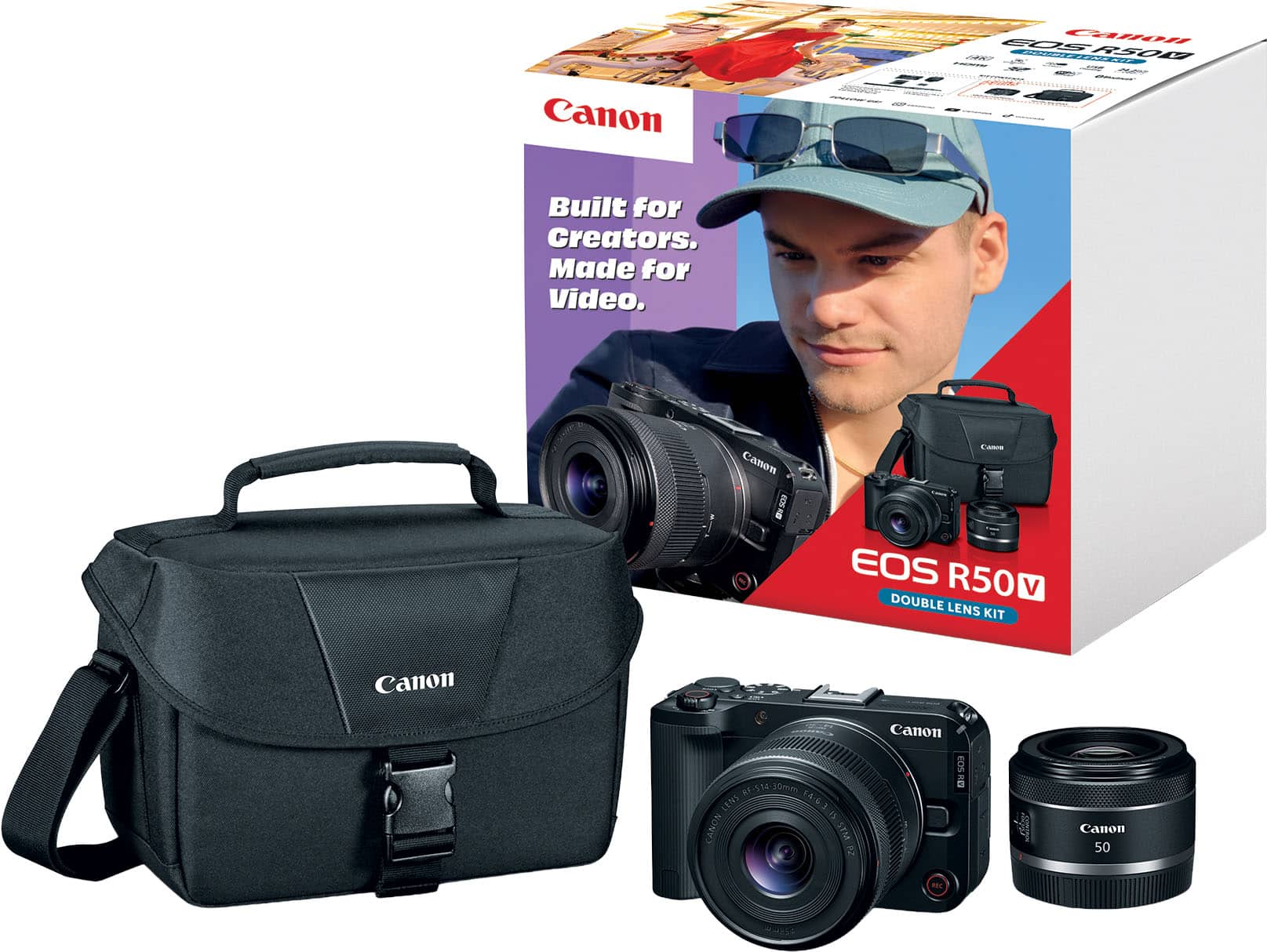Canon - EOS R50 V 4K Mirrorless Cameras Double Lens Kit - Black