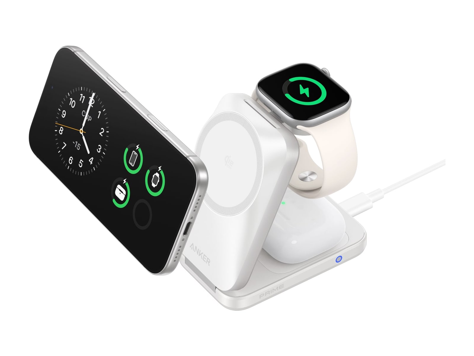 Anker - Prime Wireless Charging Station (3-in-1, MagGo, AirCool, Foldable) Radiant White Wireless Chargers