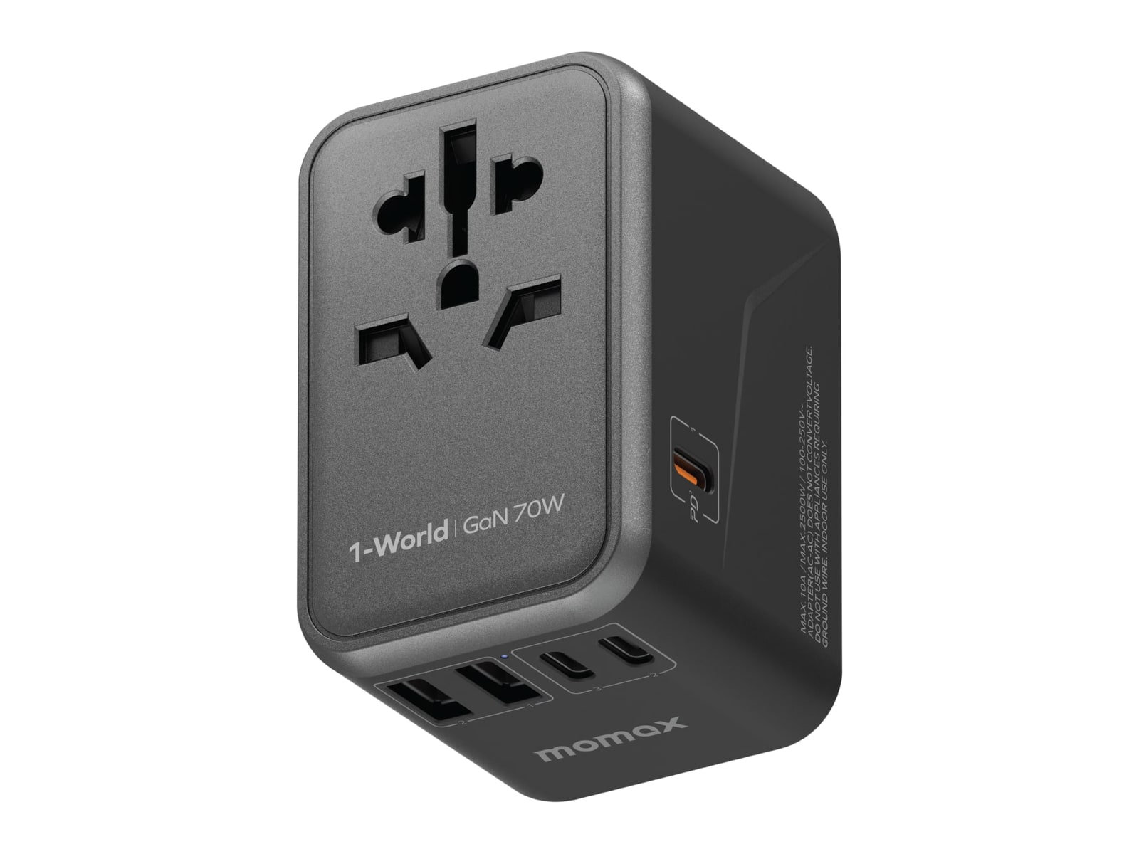 MOMAX - 1-World Universal 5-Port Travel GaN Charger 70W Black Wall Chargers