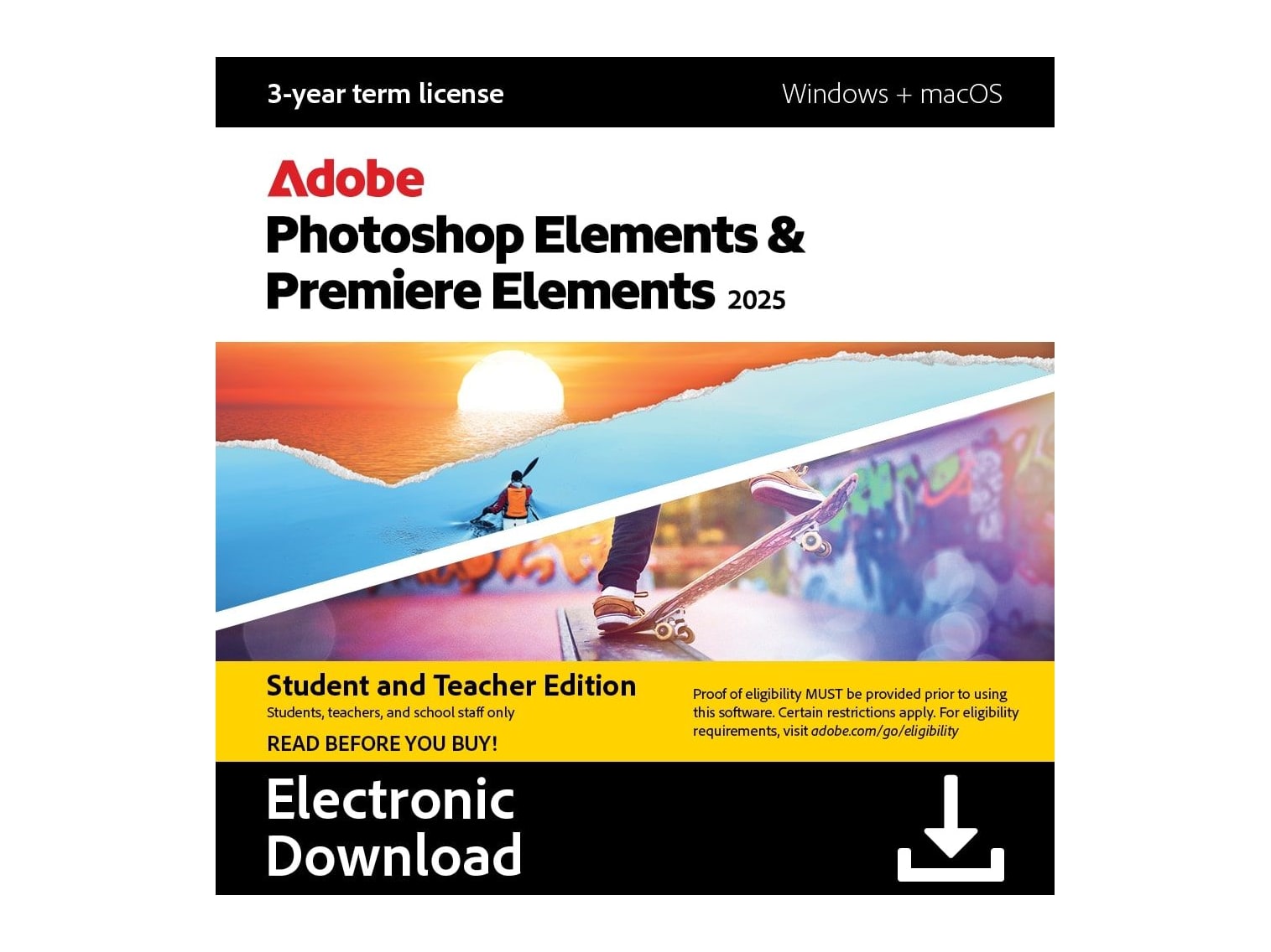 Adobe - Photoshop Elements 2025 & Premiere Elements 2025 Student & Teacher Edition (3-Year Term License) Educational Software