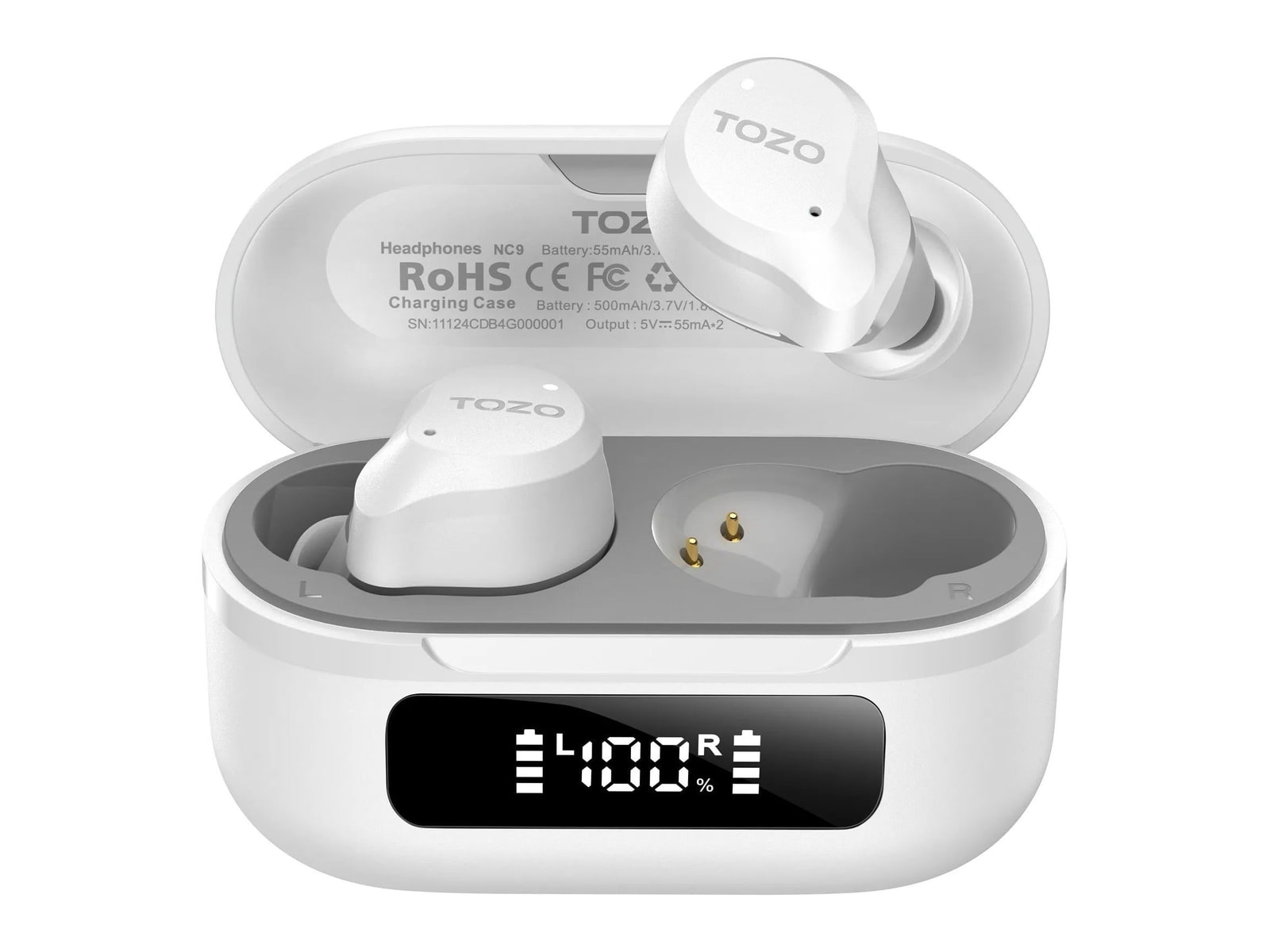 TOZO - NC9 Upgraded True Wireless Earbuds - White