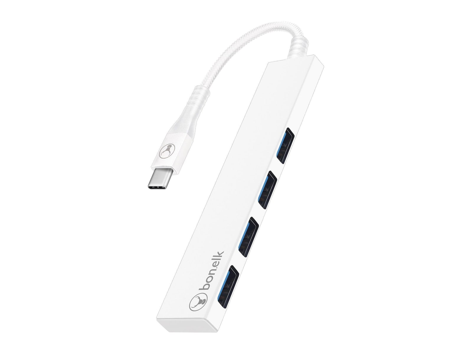Bonelk - Long-Life USB-C to 4-Port USB 3.0 Slim USB Hubs - White