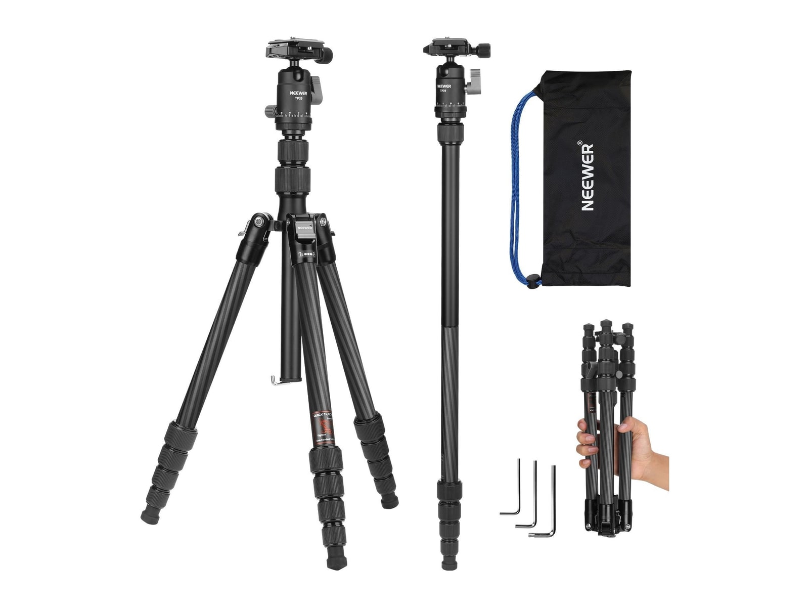Neewer - TP39 65" Carbon Fiber Camera Tripod Camera Accessories