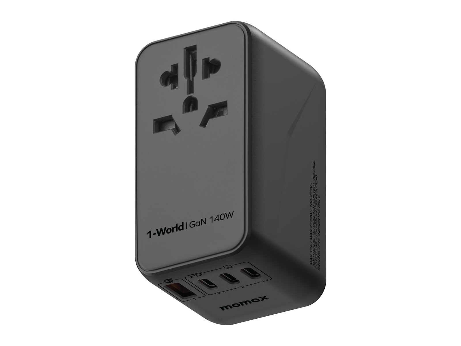 MOMAX - 1-World Universal 4-Port Travel GaN Charger 140W + USB-C Cable Black Wall Chargers