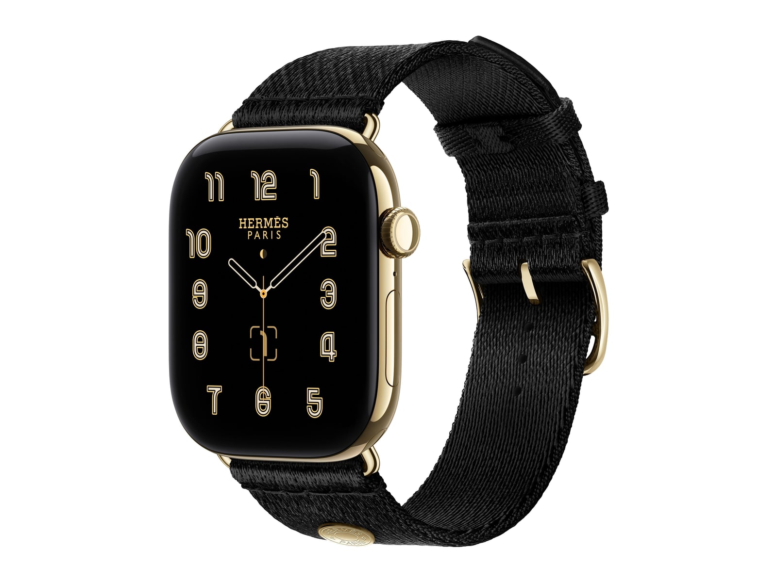 Apple Watch Hermès Series 12 GPS + Cellular 46mm Radiant Gold Titanium Case with Noir Satin Clou de Selle