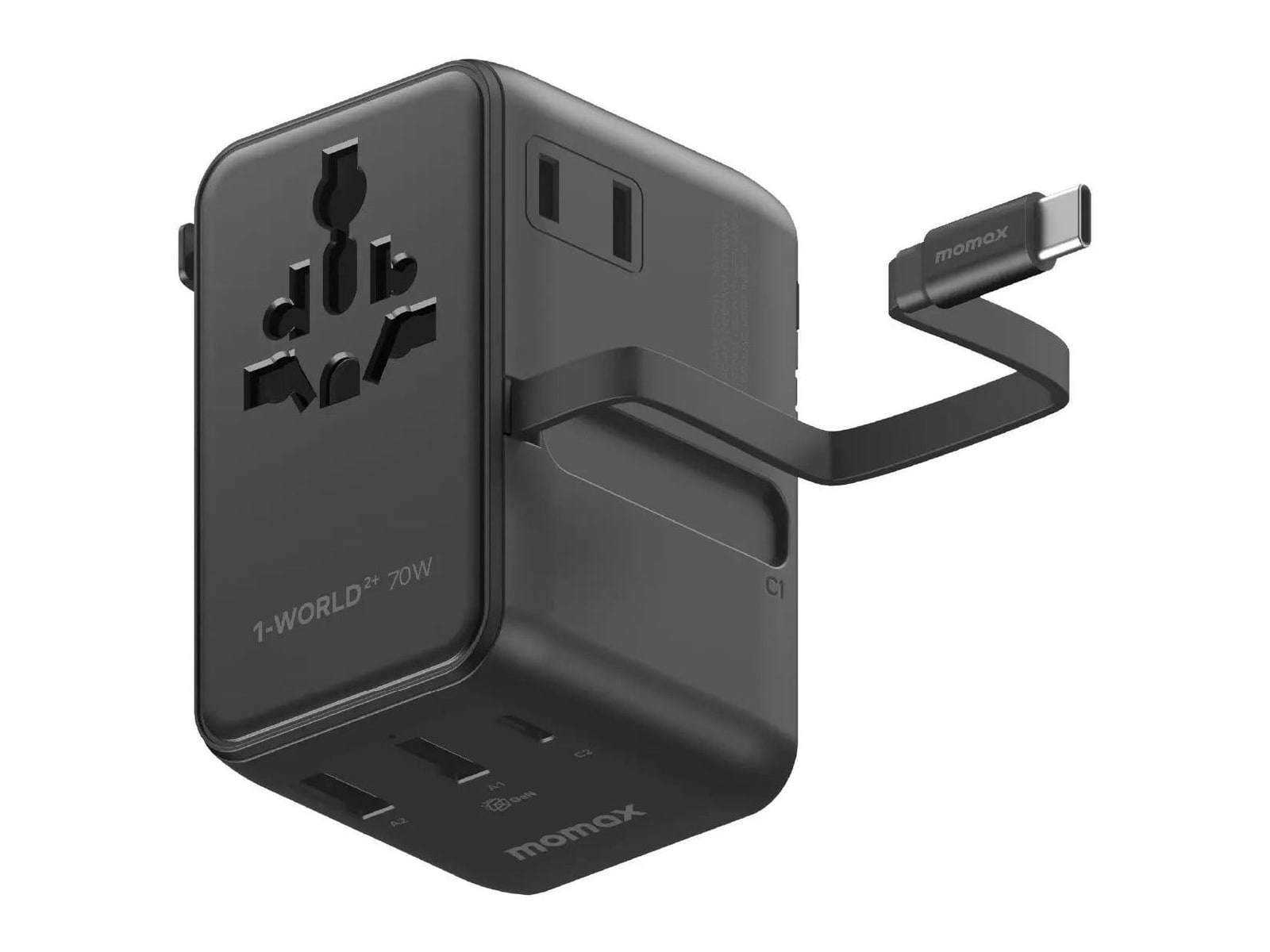 MOMAX - 1-World2+70W 3-Port Dual AC Travel Adapter Black Wall Chargers