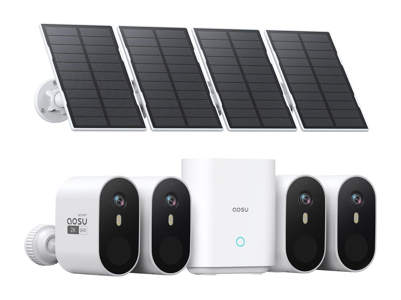 Aosu - SolarCam System Pro 2K Outdoor Wi-Fi Night Vision 4-Camera Kit Security Cameras
